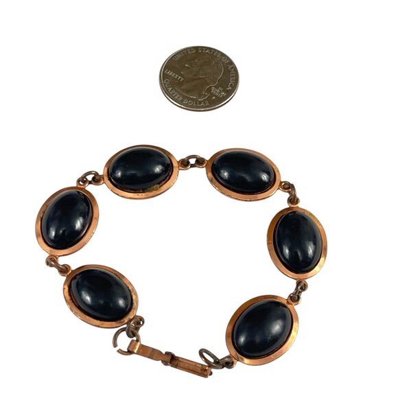 Vintage Copper & Black Stone Cabochon Link Bracelet Gift For Her - Picture 4 of 5